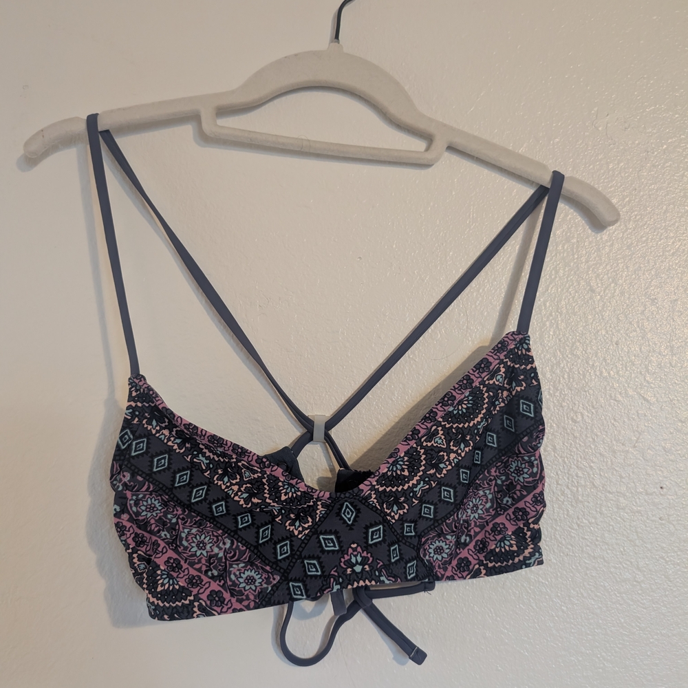 Black and Pink Floral Bralette with Strappy Details